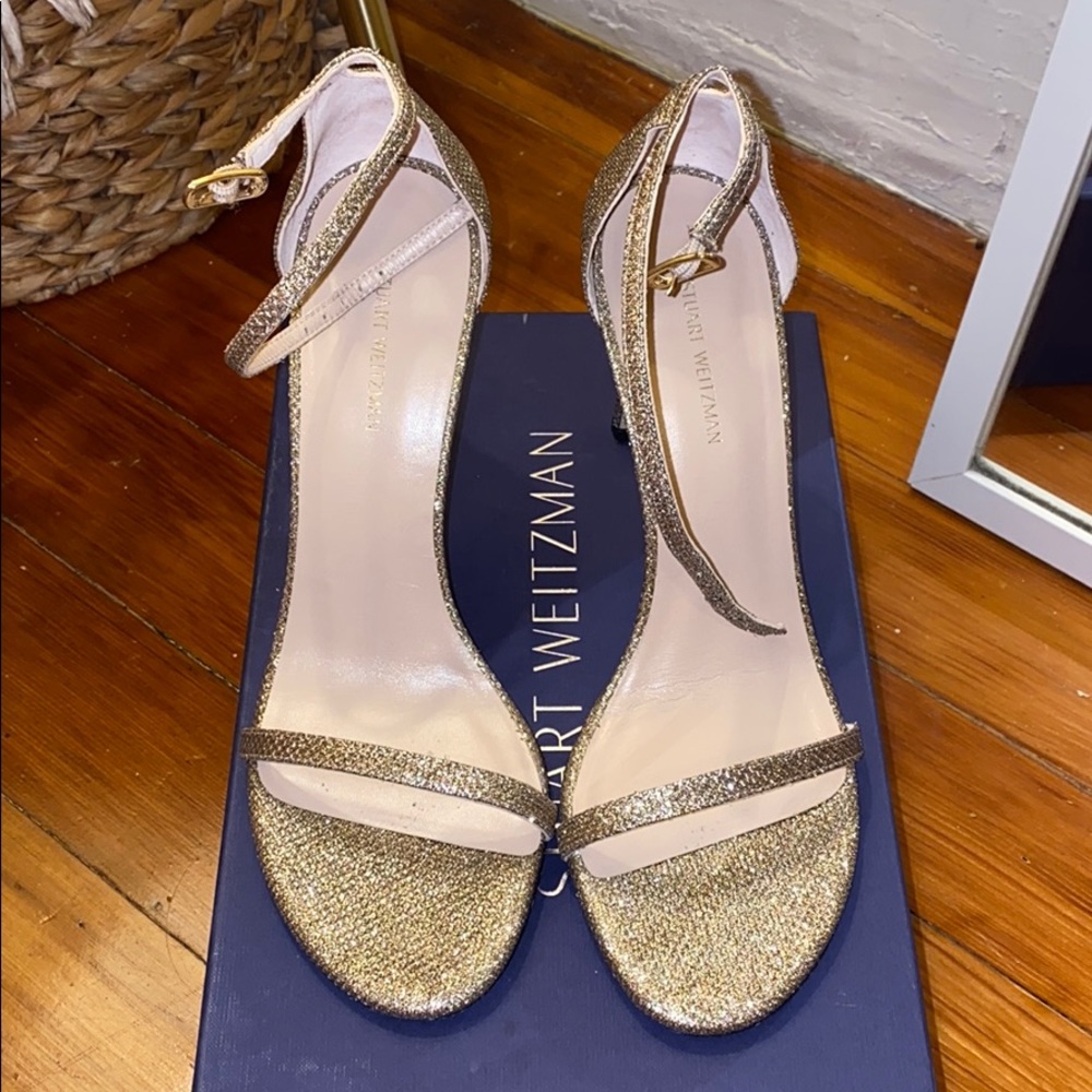 Stuart Weitzman Platinum/Gold Nudistsong Heels